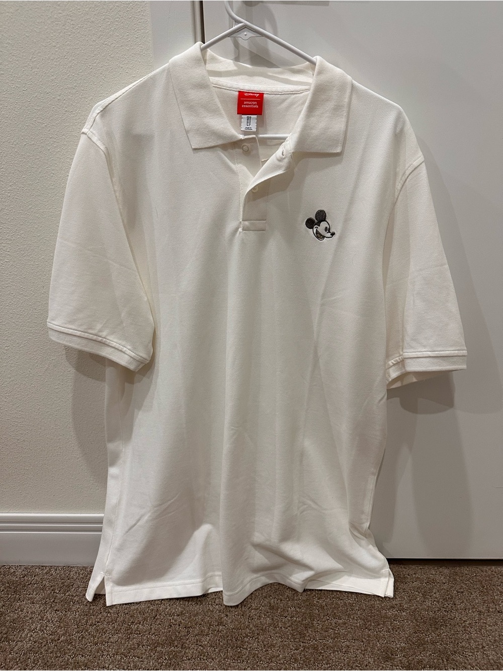 Disney White Polo with Embroidered Mickey - Men's Casual Collared Shirt